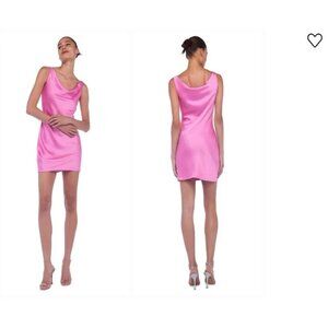 NORMA KAMALI Maria Cowl Neck Mini Slip Dress in Pink Satin Size Large